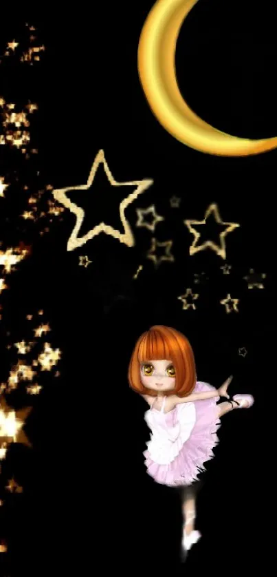 Anime girl in a starry night with moon.