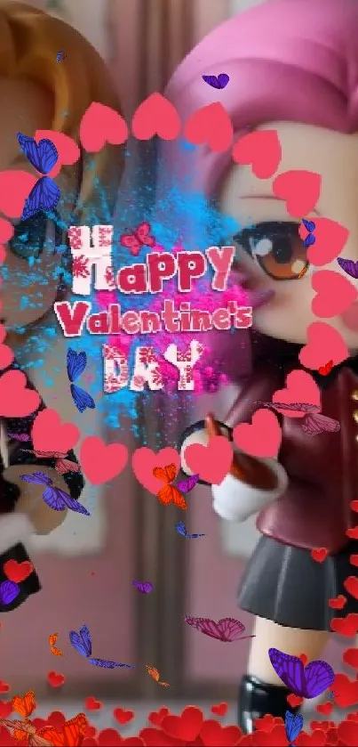 Charming anime figures with Valentine hearts in a playful scene.