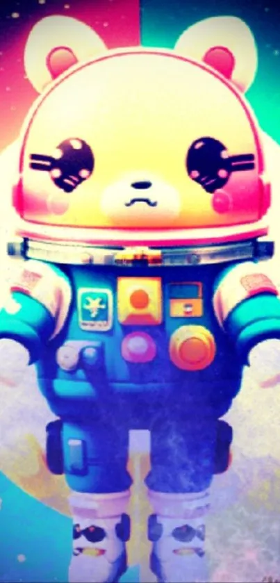 Cute bear astronaut in colorful suit, vibrant mobile wallpaper.