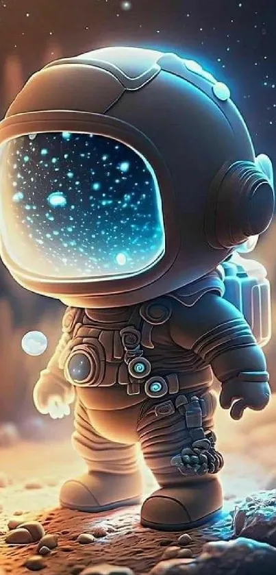 Adorable astronaut exploring space illustration in a whimsical style.