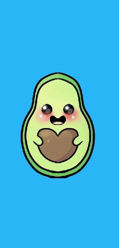 Cute cartoon avocado on a blue background with real avocados.
