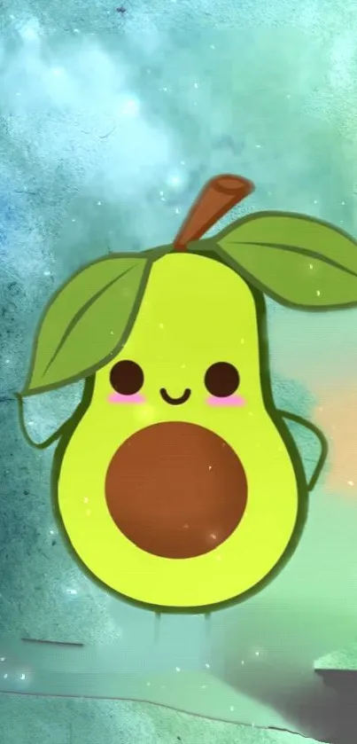 Cute cartoon avocado with smiling face and vibrant background.