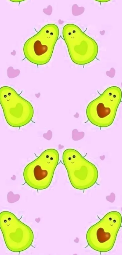 Cute avocado cartoon wallpaper with pink hearts.