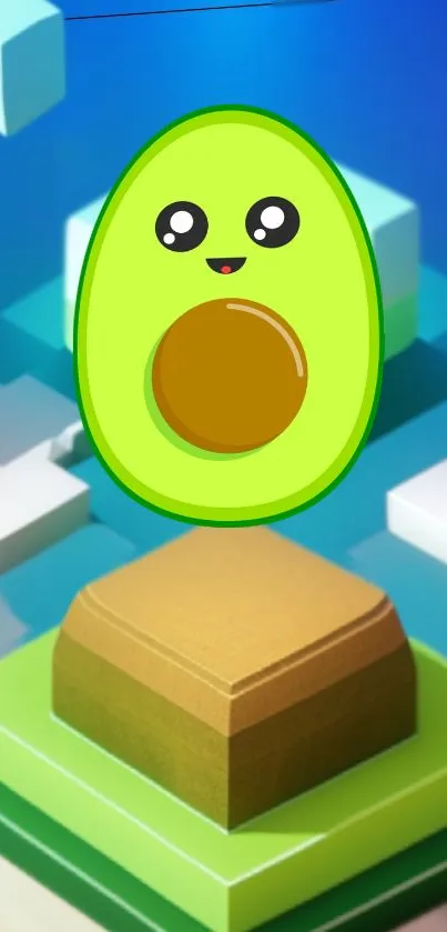 Cute cartoon avocado on geometric background wallpaper.