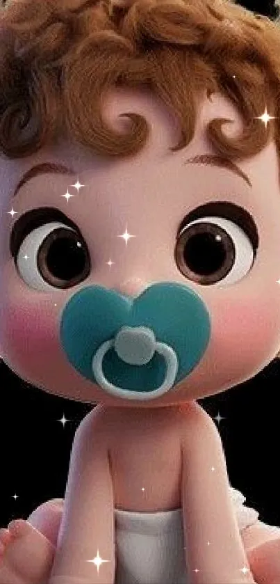 Cute animated baby with pacifier wallpaper.