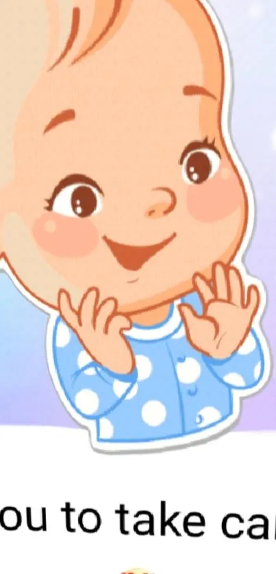 Cheerful baby cartoon illustration on a pastel background with colorful elements.