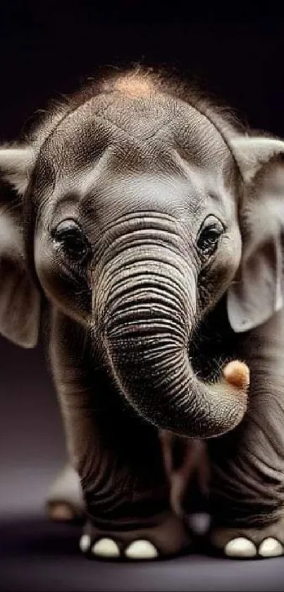 Adorable baby elephant with dark background, perfect for mobile wallpaper.