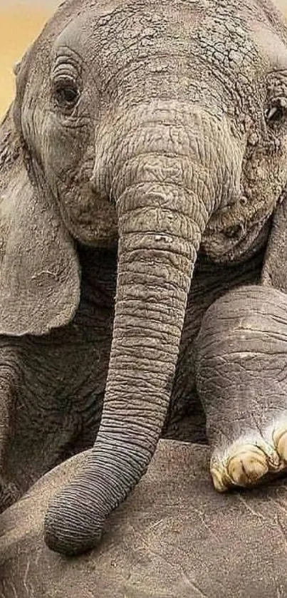 Adorable baby elephant on savannah mobile wallpaper.