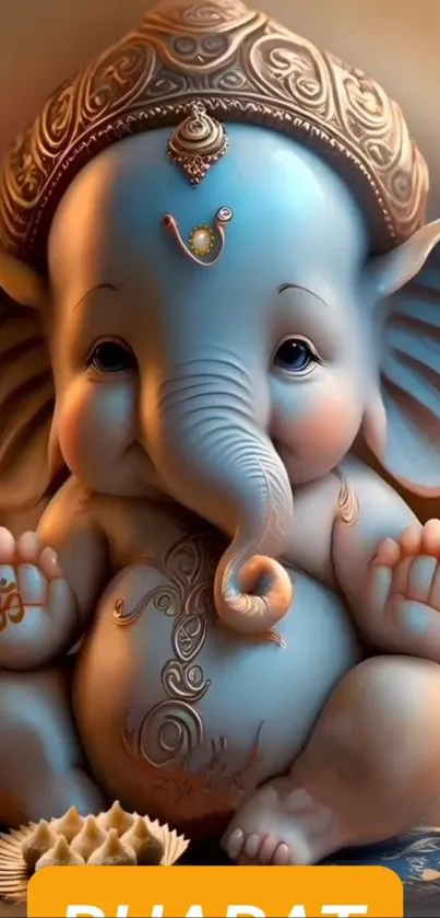 Adorable baby Ganesha elephant mobile wallpaper with light blue hues.