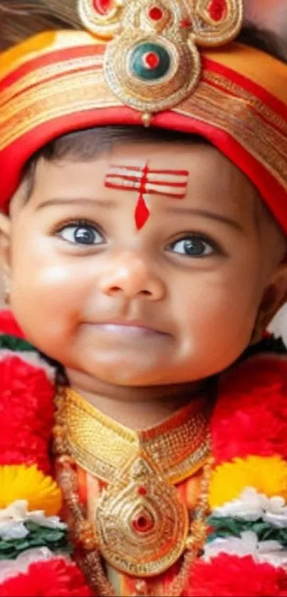 Cute baby in vibrant traditional attire