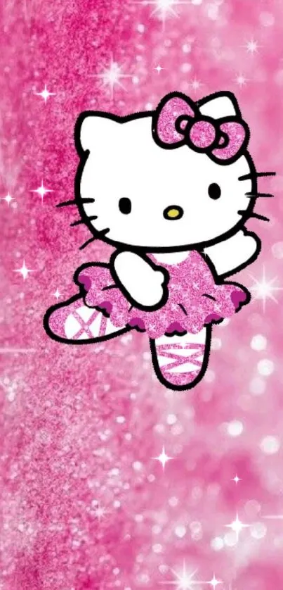 Cartoon cat in pink tutu on sparkly background.