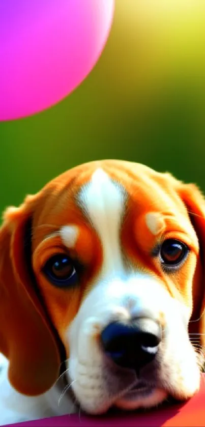 Cute beagle puppy with colorful background, perfect for mobile wallpaper.