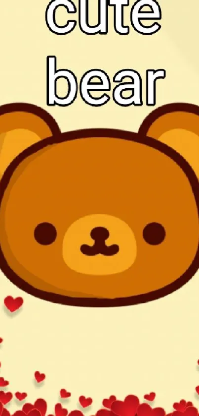 Cute brown bear with red hearts wallpaper.