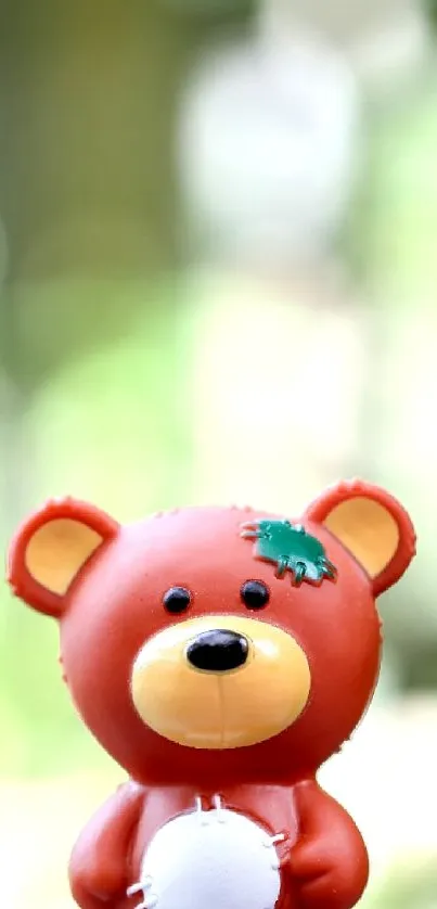 Cute red bear cartoon with green background.