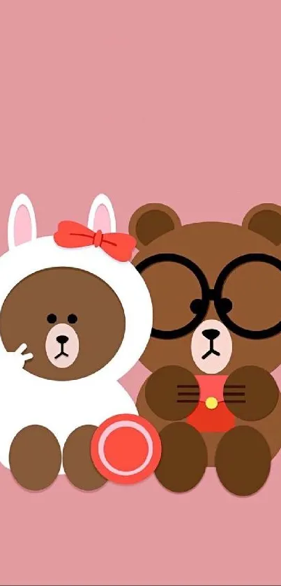 Cartoon bears on pink background wallpaper.