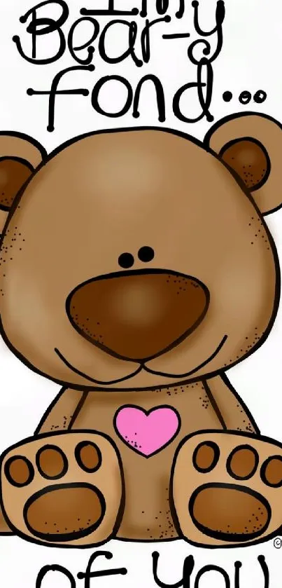 Adorable cartoon bear with heart and fond message.