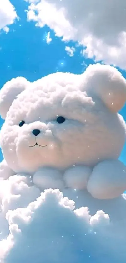 Fluffy bear-shaped cloud in the blue sky, creating a whimsical, serene wallpaper.