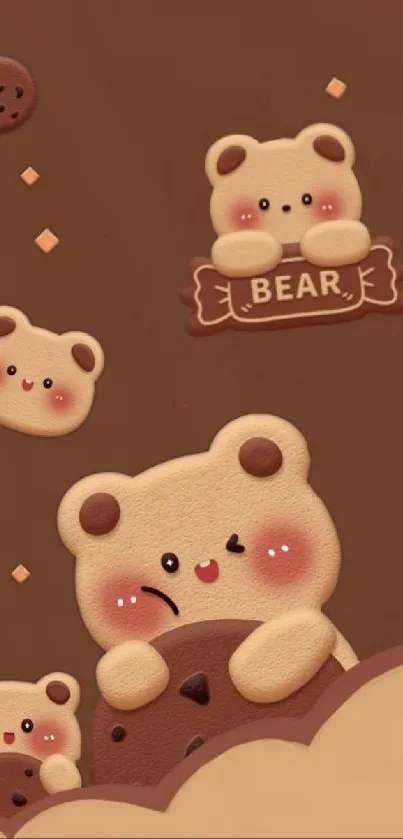 Cute bear cookies on a brown background wallpaper.