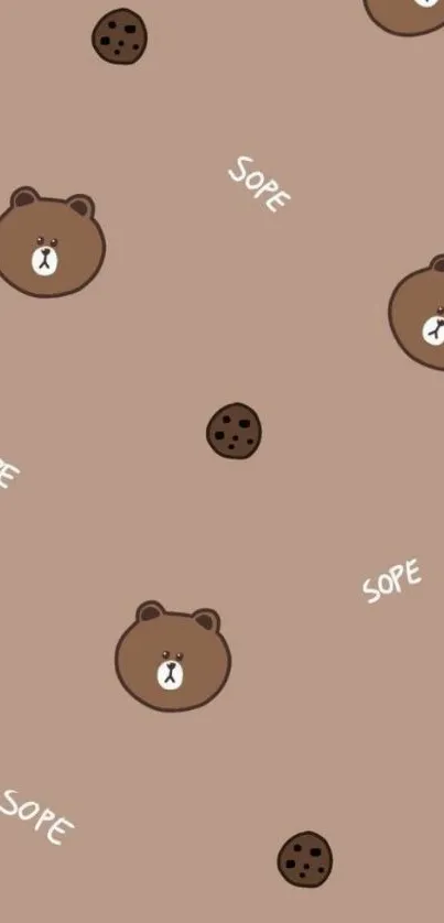 Cute bear and cookie wallpaper on taupe background.