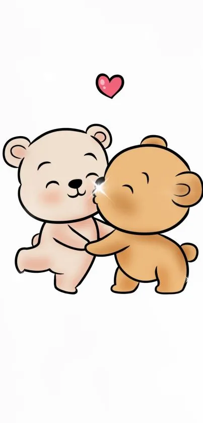 Cartoon bears hugging with a heart on a white background.