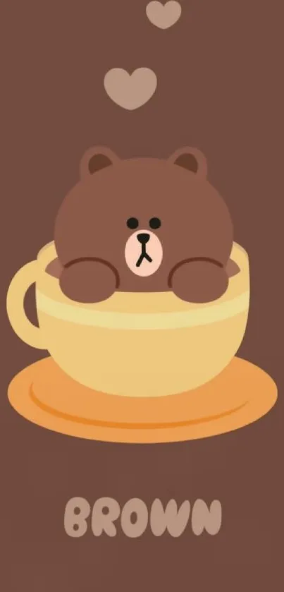 Cute bear in coffee cup with brown background mobile wallpaper