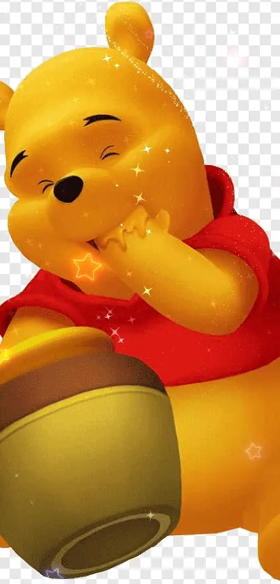 Cartoon bear with honey pot, cute wallpaper.