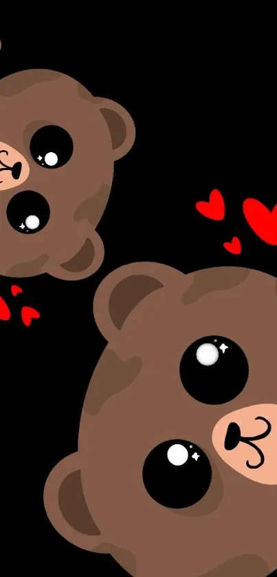 Cute cartoon bears with red hearts wallpaper.