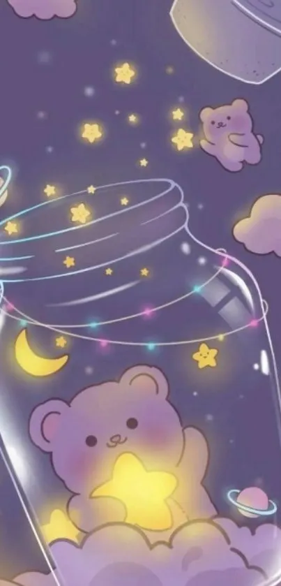 Cute bear with star in jar mobile wallpaper.