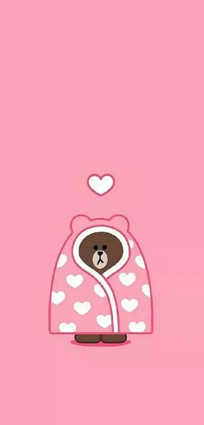 Cute bear with pink heart robe on pink background wallpaper.