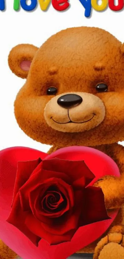 Cute teddy bear with heart and rose wallpaper.