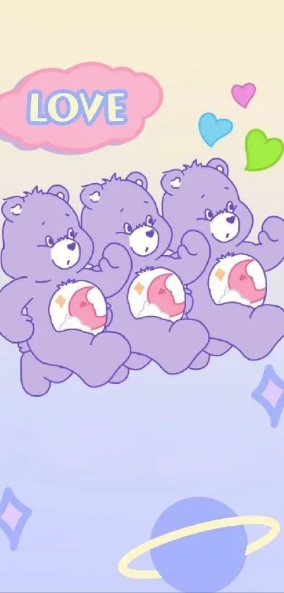 Cute cartoon bear wallpaper with pastel love theme.