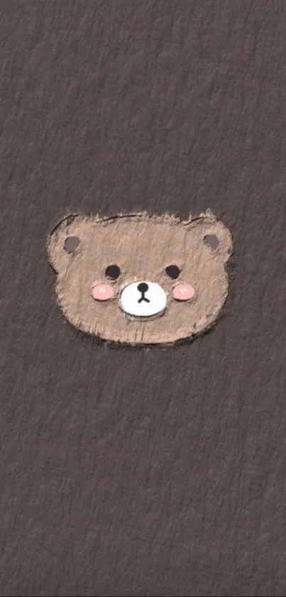 Cute minimalist bear face mobile wallpaper with brown background.