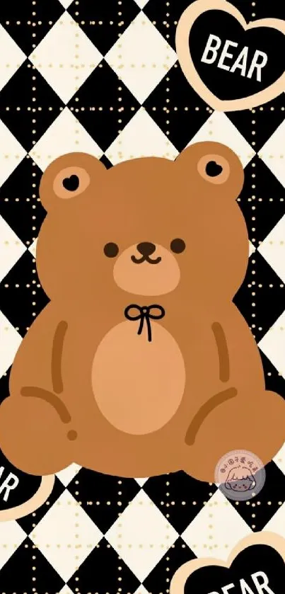 Cute brown bear wallpaper with geometric pattern.