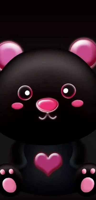 Cute cartoon bear with pink accents on mobile wallpaper.