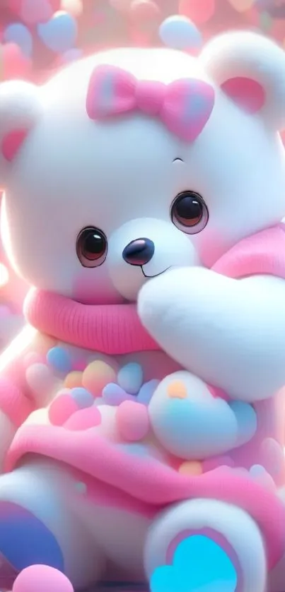 Cute pastel teddy bear with hearts