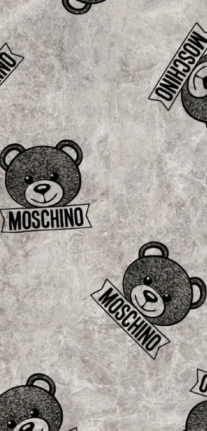 Moschino bear pattern grey wallpaper with stylish design.