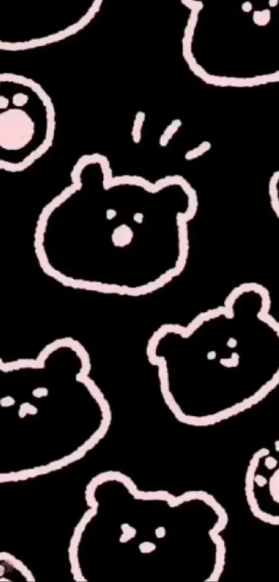 Cute pink bear pattern on black wallpaper.