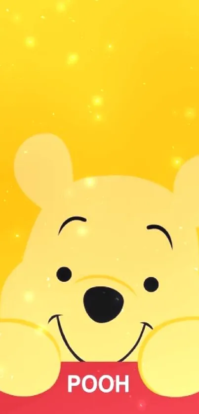 Cute cartoon bear on yellow and red background phone wallpaper.