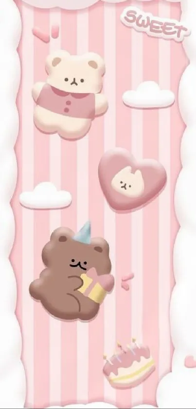 Cute pastel bear wallpaper with pink theme.