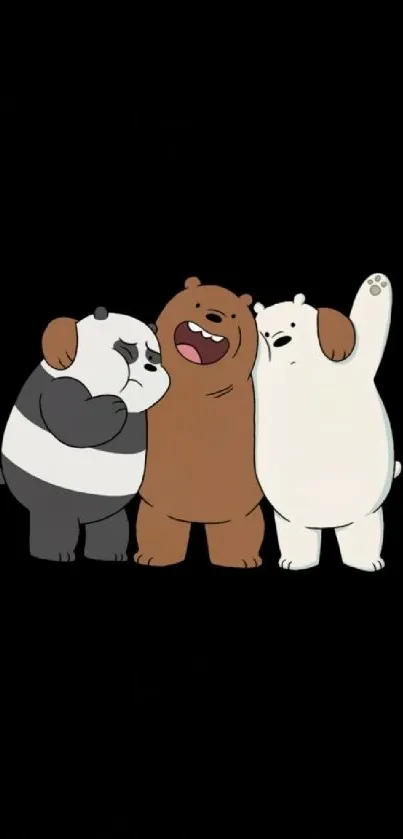 Cartoon bear trio on black background wallpaper.