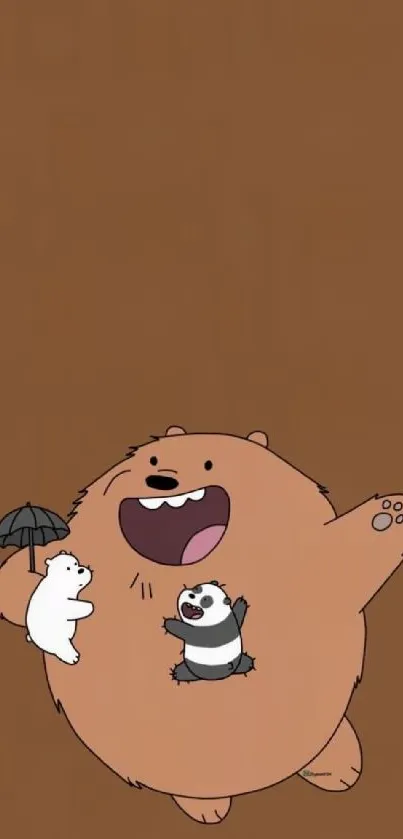 Cute cartoon bears on a brown background.