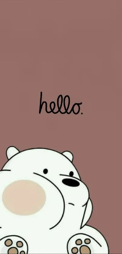 Cute bear with 'hello' text on dusty rose background.