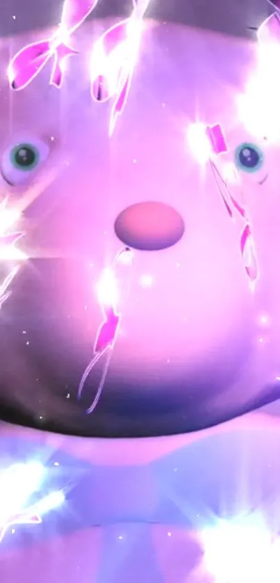 Cute teddy bear with pink and purple glow effect.