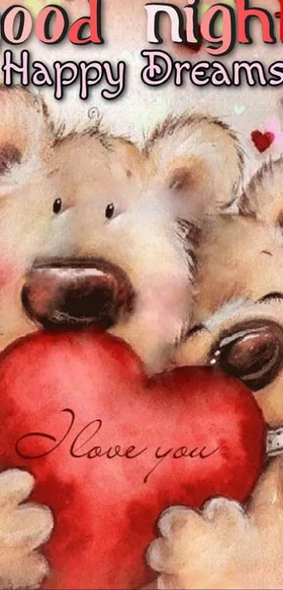 Adorable bear couple with heart for good night message.