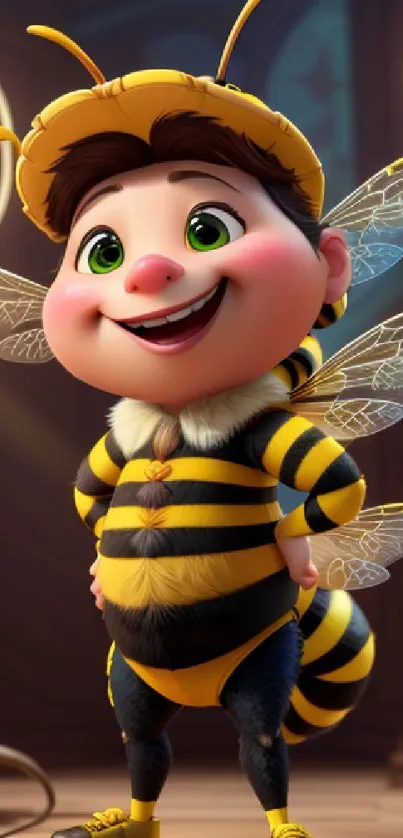 Adorable cartoon bee character in a playful design and cheerful pose.