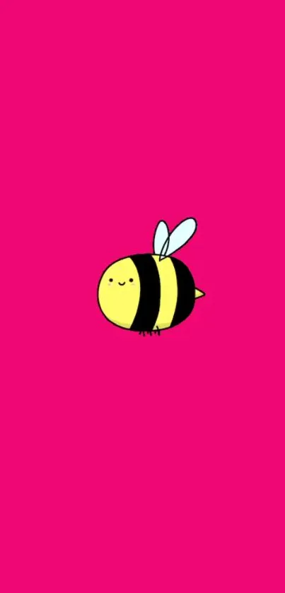 Cute bee illustration on a bright pink background mobile wallpaper.