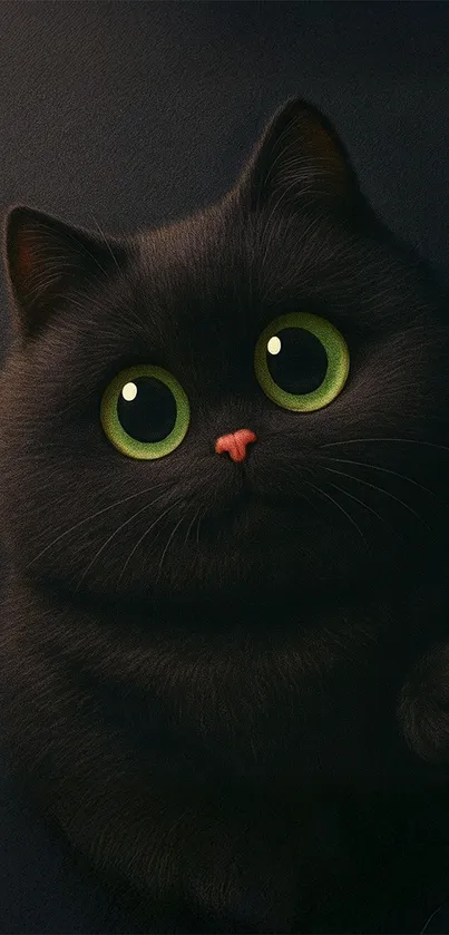 Cute black cat with green eyes peeking.