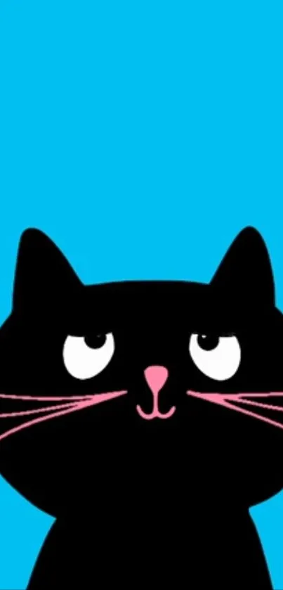 Black cartoon cat on turquoise background for mobile wallpaper.