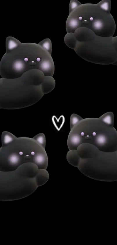 Cute black cats digital art wallpaper with a dark background.