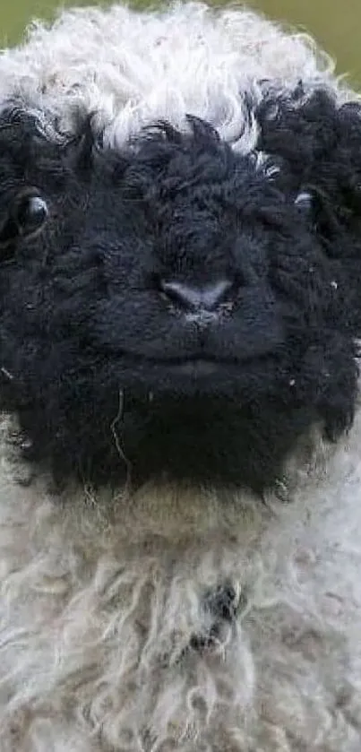 Adorable black-faced sheep with fluffy wool as mobile wallpaper.